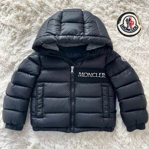 【美品】 モンクレール MONCLER アイトン AITON ダウンジャケット ロゴ ワッペン フード ナイロン ブラック 黒 6anni 116cm キッズ 正規品