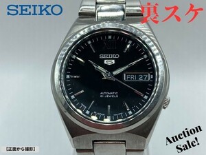 【可動品】SEIKO セイコー ５ 腕時計 オートマチック 21石 文字盤色:黒 裏スケ 7S26-02SO ヴィンテージ　