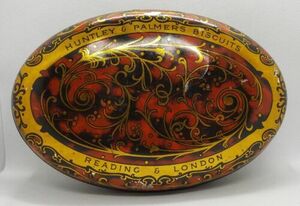 Antique, Huntley & Palmer Biscuit Tin, Reading, London, Chinese Design 海外 即決