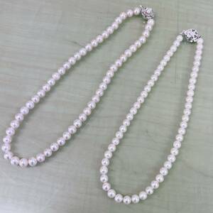 ◎ネックレス2点 パール 7.5-7.8mm 6.4-6.8mm 真珠 43cm 39.5cm SILVER