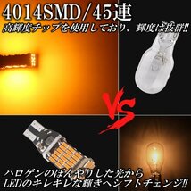 T10/T15/T16 爆光 12V 45連 LED SMD アンバー T10/T15/T16 ウインカー ポジション 45SMD 無極性 キャンセラー内蔵　4個SET_画像3