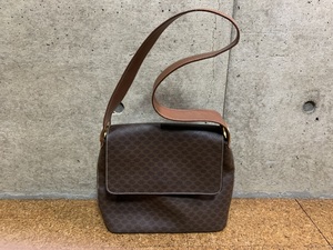 【1円～】CELINE セリーヌ PVC レザー ショルダーバッグ マカダム 総柄 ブラウン 中古 現状品 RA-01