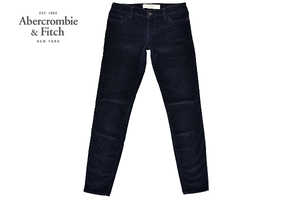 J-9935★美品★Abercrombie & Fitch アバクロンビー＆フィッチ★濃紺ネイビー ストレッチ素材 細畝 コーデュロイ スキニーパンツ W26