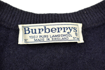 Y-7114★美品★Burberrys バーバリー★90s 英国 イングランド製ヴィンテージ ネイビー ロゴ刺繍 ラムウールニット ベスト セーター 36 91cm_画像3