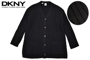 Y-7123★超美品★DKNY CLASSIC ダナキャラン ニューヨーク★黒 肉厚 ラムウール リブ ニット カーディガン セーター ジャケット P M相当