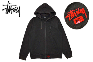 Y-7145★STUSSY ステューシー★メンズ男性 ブラック黒色 肉厚 スウェット生地 フルジップアップ パーカー フーディ Ｌ