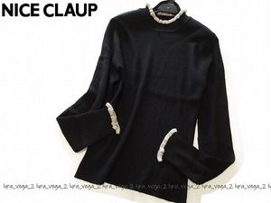 ●新品NICE CLAUP RMAF バイカラーフリルリブニット/BK/ナイスクラップ●