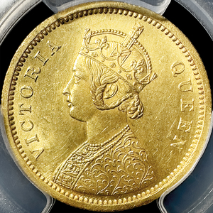 ★最高鑑定 ゴシックモハール金貨 希少タイプ★ 1862年C イギリス領インド ヴィクトリア女王 MS63（PCGS,NGCアンティークコイン投資）