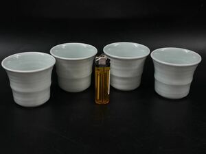 【福蔵】鍋島青磁 華山窯 煎茶碗 4客 湯呑 煎茶道具 径8cm