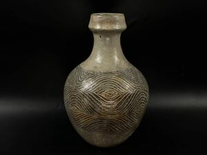 【福蔵】李朝 徳利 刷毛目 刻筋紋 高24.7cm