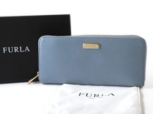 N15141 新品同様 極美品 FURLA フルラ 長財布 ラウンドファスナー レザー ロングウォレット ブルー 箱付き 保管袋付き 札入れ 小銭入れ