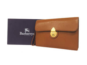 14618 BURBERRY バーバリー 内チェック柄 鍵付き ゴールド金具 クラッチバッグ セカンドバッグ ビジネスバッグ 鞄 キャメル メンズ 箱付き