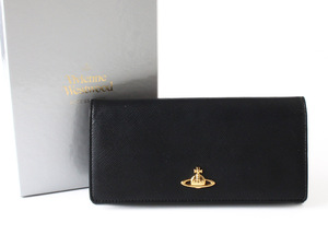 N14782 美品 Vivienne Westwood ヴィヴィアンウエストウッド レザー 長財布 ロングウォレット ブラック 黒 オーブ 箱付 イタリア製