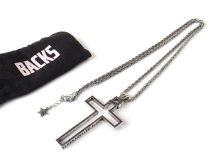 N13737 美品 BACKS バックス クロス ネックレス メンズ 兼用可 ユニセックス シルバー 保管袋付き ペンダント アクセサリー 十字架 ロング