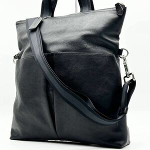 1円●未使用保管品●COACH コーチ 2way トートバッグ ショルダーバッグ ビジネス 鞄 かばん A4 ストライプ レザー 斜め掛け メンズ 黒