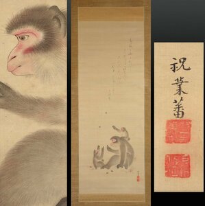 【模写】 蔵壷◆『祝業蕃 親子猿図』 1幅 古筆 古文書 古書 日本画 動物画 茶掛軸