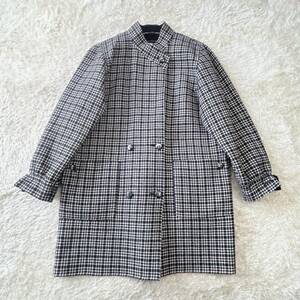 【Cremona/クレモナ】ハンドメイドカシミヤ ラムウール スタンドカラー コート チェック柄 ゆったり レディース 11号 Rstore401304