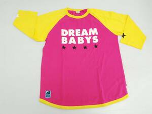 【再値下げ！即決！タグ付き！未使用！】★DREAM BABYS★7分丈ラグラン袖　Ｔシャツ　ロゴ　ピンク・袖黄色　Lサイズ　男女兼用