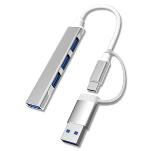  free shipping USB3.0 hub 4 port high speed light weight USB+TYPE-C connection silver 