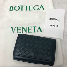 0216X BOTTEGA VENETA ボッテガヴェネタ イントレチャート カードケース パスケース 名刺入れ レザー ネイビー シープメッシュ_画像1