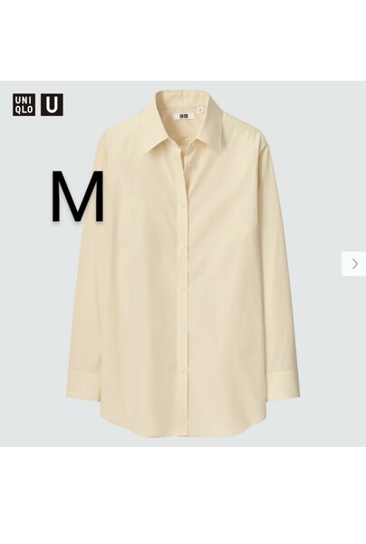 ★UNIQLO Uユニクロ コットンロングシャツ 長袖 M ナチュラル★