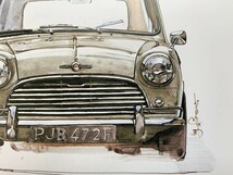  ■BOW。池田和弘『Morris Mini Cooper-S』B5サイズ 額入り 貴重イラスト 印刷物 ポスター風デザイン 額装品 アートフレーム 旧車_画像2