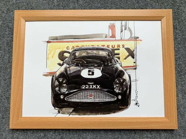 ■BOW。池田和弘『Aston Martin DB4 GT Zagato』B5サイズ 額入り 貴重イラスト 印刷物 ポスター風デザイン 額装品 アートフレーム 旧車