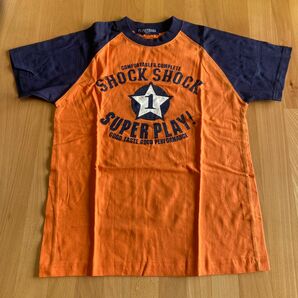 Tシャツ　半袖　オレンジ　橙色　ネイビー　紺色　星　英語　男の子　小学生 男子　少年　