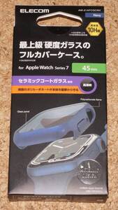 ★新品★ELECOM Apple Watch series 7/8 45mm フルカバーケース プレミアムガラス セラミックコート ネイビー