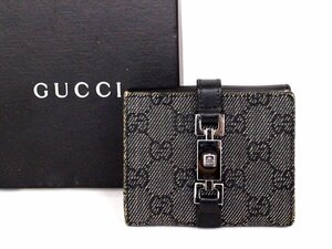 GUCCI【グッチ】GGロゴキャンバス×レザー ウォレット☆2つ折り財布☆黒系×シルバー金具☆箱付☆メンズ☆レディース☆