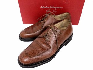 良品☆FERRAGAMO【フェラガモ】レースアップ レザーシューズ☆7サイズ☆ブラウン☆ロゴ☆イタリア製☆メンズ☆フォーマル