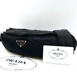 《美品》PRADA プラダ メンズ 三角ロゴ テスート ナイロン ボディバッグ ウエストポーチ ブラック 斜め掛け V132