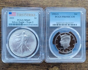 ★PCGS Ms69★2021 アメリカ イーグル銀貨Type2+PCGS 硬貨　アメリカ　ケネディハーフダラー