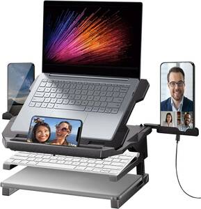 ノートパソコンスタンド タブレットスタンド PCスタンド ラップトップ iPad用携帯スタンド 卓上 20角度3段階調整可能 折りたたみ式 滑り止