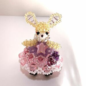 ピンクドレスうさぎちゃん　ビーズドール　ビーズ細工　Amigurumi handmade beadsdoll ハンドメイド dress rabbit 