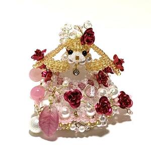 薔薇姫　ピンク　垂れ耳うさぎちゃん　ビーズドール　ビーズ細工　handmade beaded doll ハンドメイド　rabbit dress bead