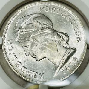 【レア 美品】1916 ポルトガル 50センターボ銀貨 NGC MS64 リバティヘッド 自由の女神 国章 portugal liberty head アンティークコインの画像5