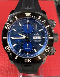 ★【美品】EDOX★エドックス クロノオフショア１メンズ 腕時計 自動巻 500m防水 正規品 ブルーカーボン ★ 参考価格 495,000円 正規BOX付