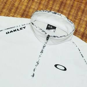 【極美品】◎ OAKLEY オークリー/ 長袖 刺繍ロゴ&バックBIGプリントロゴ ハーフジップウェア　SIZE： M　グレー