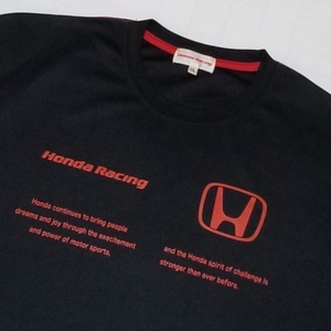 【BIGサイズ/美品】◎ Honda Racing ホンダレーシング/ 長袖 BIGプリントロゴ クルーネック Tシャツ カットソー　SIZE： LL　ブラック