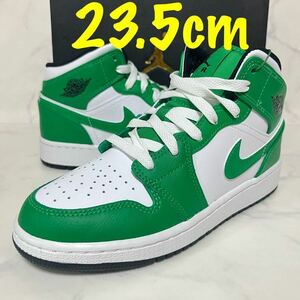 * бесплатная доставка *[ новый товар ]23.5cm Nike GS Air Jordan 1 Mid Lucky Green Nike GS воздушный Jordan 1 mid Lucky зеленый белый 