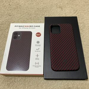 602t1528☆ 「PITAKA」MagEZ Case iPhone 12 mini 対応 ケース アラミド繊維製 カーボン風 デザイン 極薄(0.85mm) （黒/赤 ツイル柄）