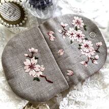 ♪はんど刺繍*蓋型丸みなケース*桜*春一番“リネンポーチ*handmade_画像5