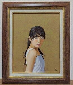 真作　 木村優介 　「白いワンピース」　油彩画　　　 　美人画　F6、 キャンバス　額装　 今後が楽しみな画家