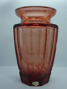 Moser モーゼル ボヘミアガラス ロザリン トパーズ 鹿 花器 花瓶 フラワーベース 1980年代 チェコスロヴァキア