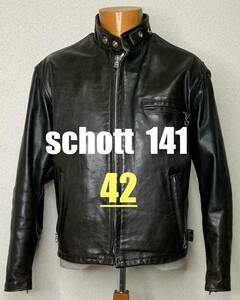 ⑥schott【42】米国製141 シングルライダース◇牛革ジャン ハーレーgpz