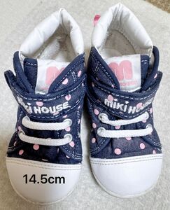 MIKIHOUSE ミキハウス14.5cm スニーカー ピンク 水玉　リボン　女の子　可愛い　キッズ　