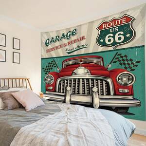 新品 Route66 ビッグ タペストリー ガレージ アメリカン 壁掛け 大判 布ポスター おしゃれ 背景布 模様替え 引っ越し 目隠し 200×150cm 