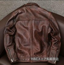 レザージャケット アメカジ　バイクジャケット　上品　ユーズド加工　本革 牛革　高級　ライダースジャケット 　革ジャン Ｓ～6XL_画像4