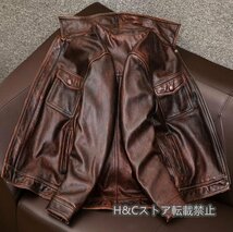 レザージャケット アメカジ　バイクジャケット　上品　ユーズド加工　本革 牛革　高級　ライダースジャケット 　革ジャン Ｓ～6XL_画像3